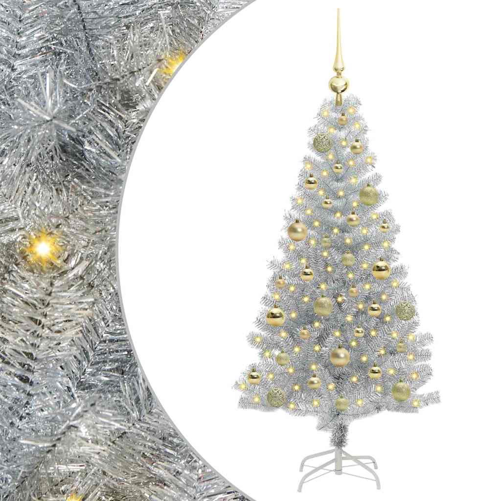 Christmas Tree with 150 LEDs with Stand Silver 120 cm PET