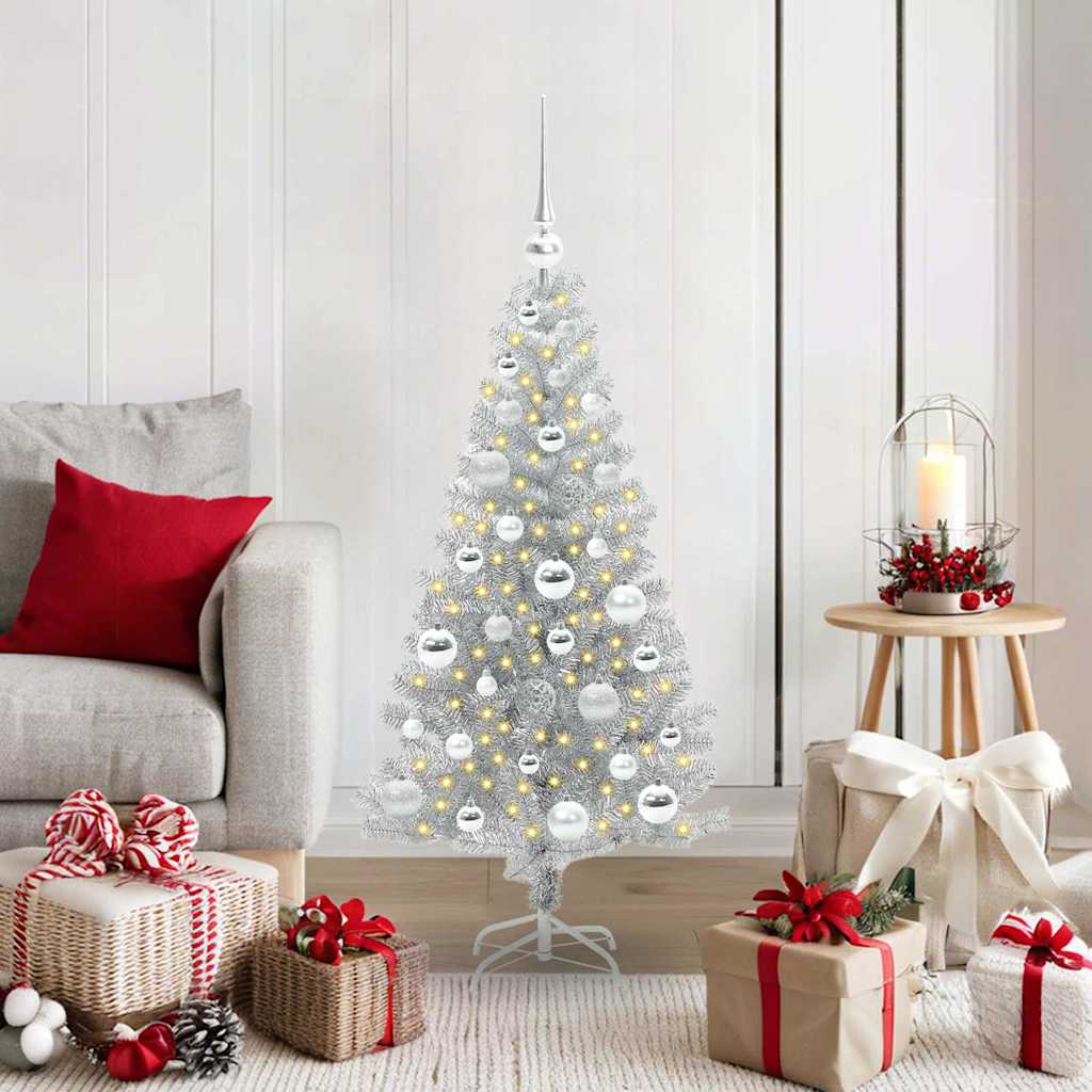 Christmas Tree with 150 LEDs with Stand Silver 120 cm PET