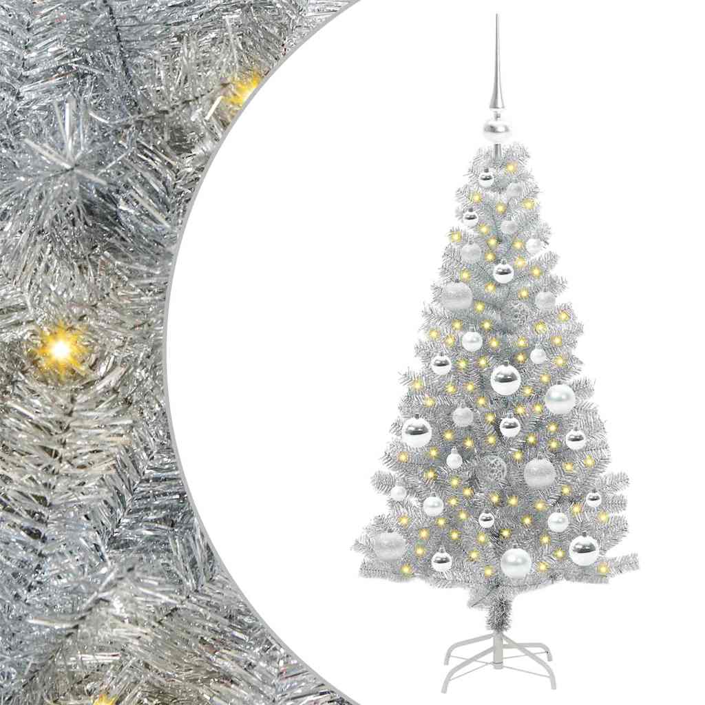 Christmas Tree with 150 LEDs with Stand Silver 120 cm PET