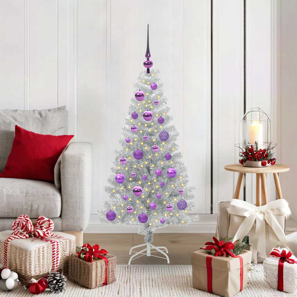 Christmas Tree with 150 LEDs with Stand Silver 120 cm PET
