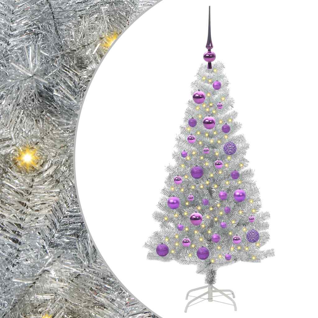 Christmas Tree with 150 LEDs with Stand Silver 120 cm PET