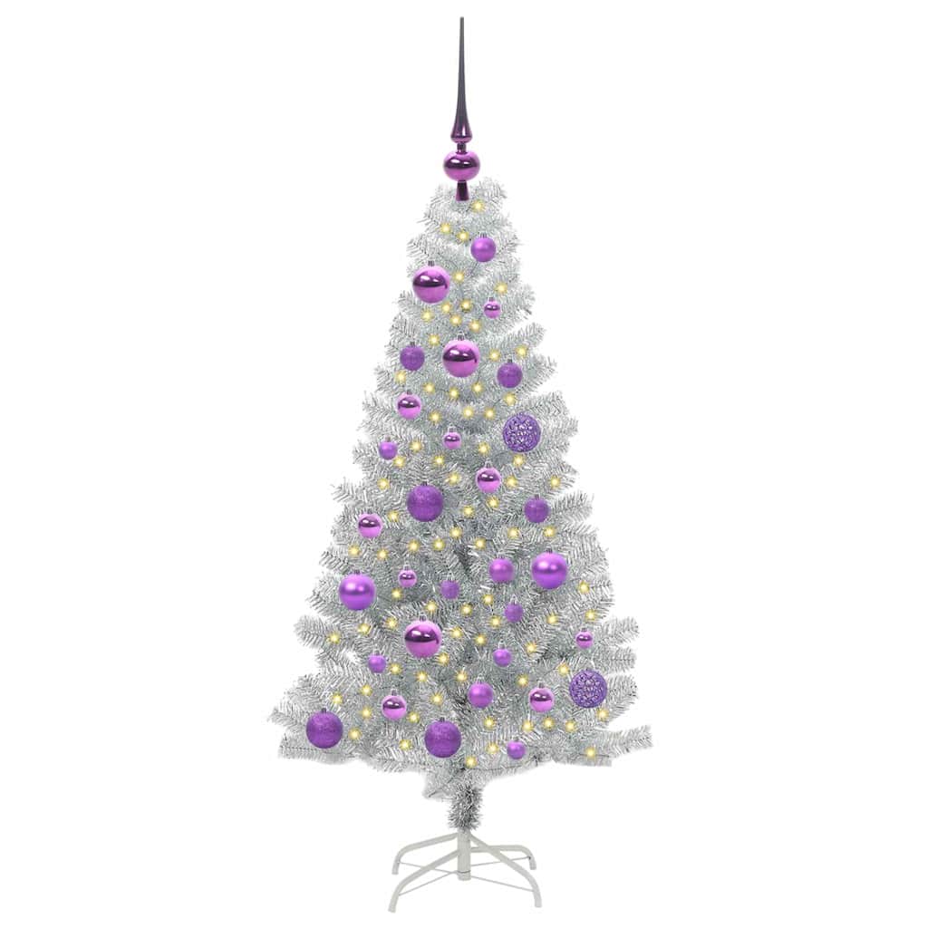 Christmas Tree with 150 LEDs with Stand Silver 120 cm PET