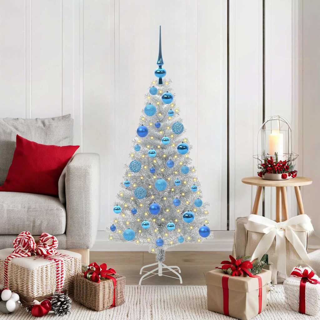 Christmas Tree with 150 LEDs with Stand Silver 120 cm PET