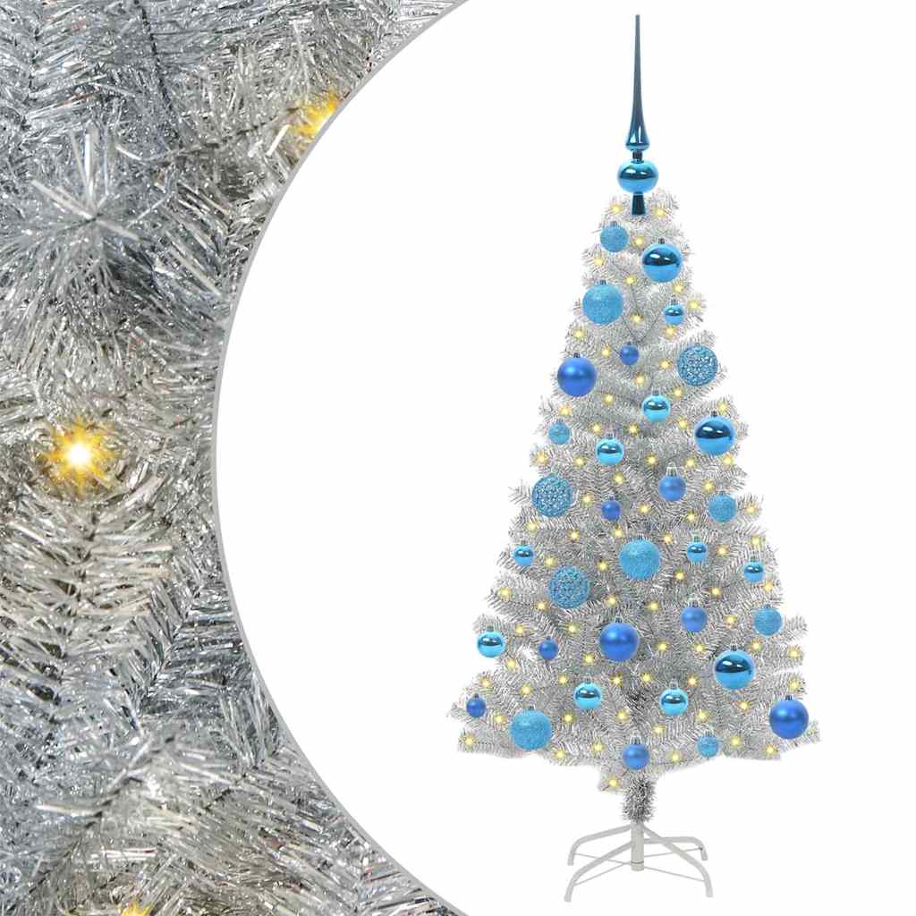 Christmas Tree with 150 LEDs with Stand Silver 120 cm PET