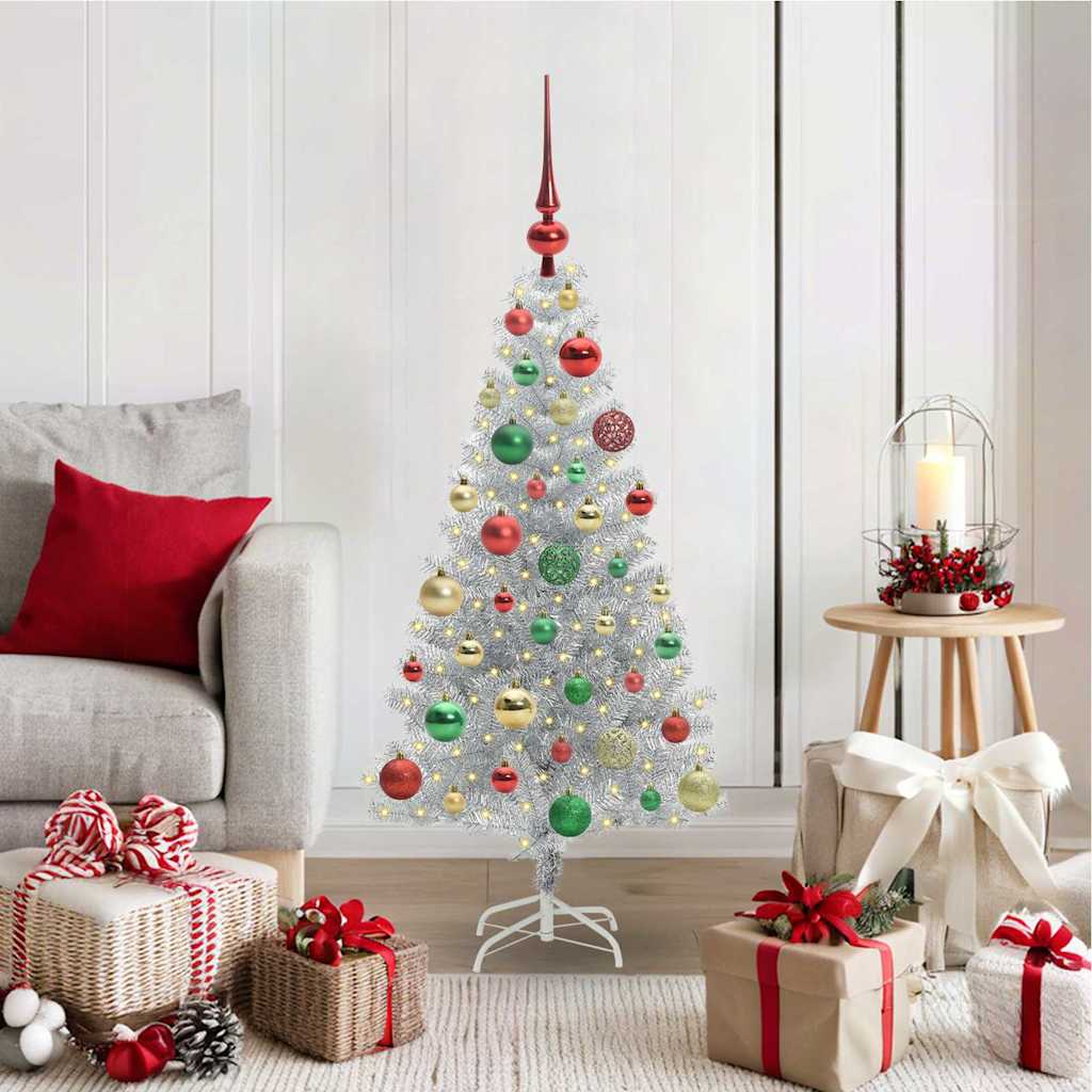Christmas Tree with 150 LEDs with Stand Silver 120 cm PET