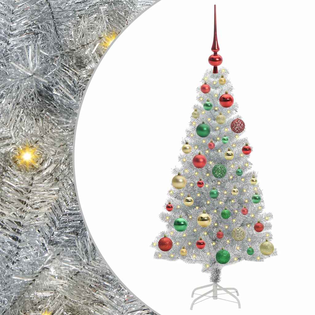 Christmas Tree with 150 LEDs with Stand Silver 120 cm PET