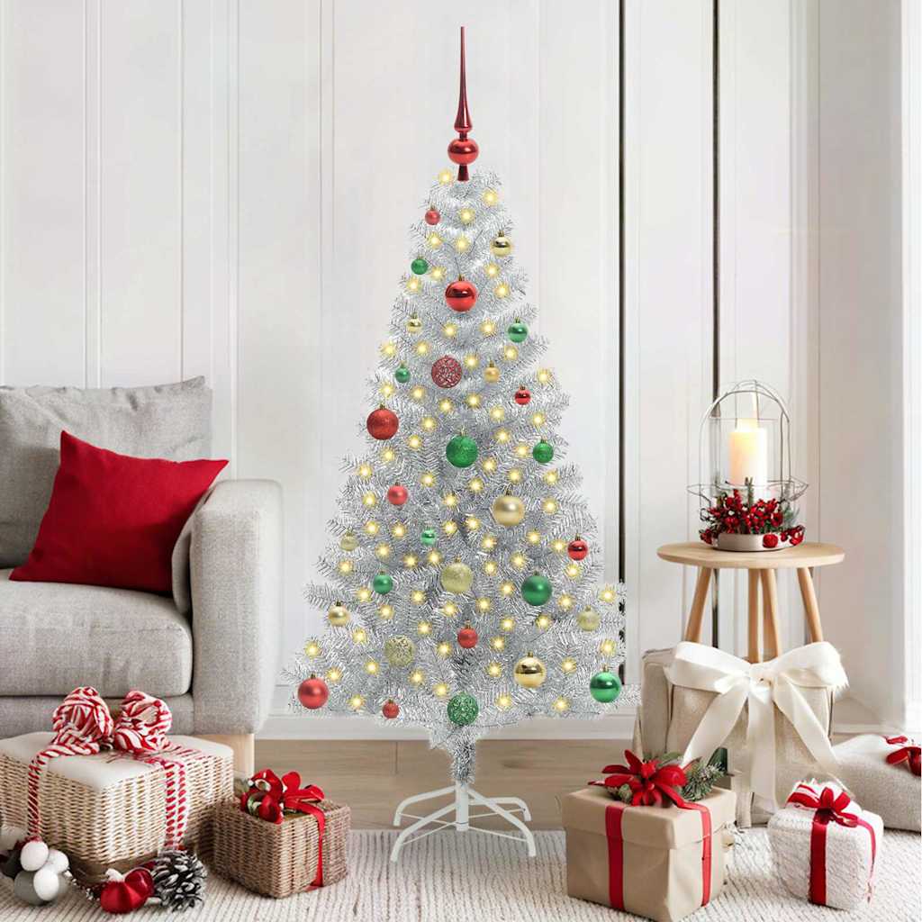 Christmas Tree with 150 LEDs with Stand Silver 150 cm PET