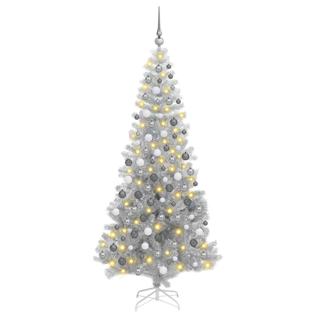 Christmas Tree with 300 LEDs with Stand Silver 180 cm PET