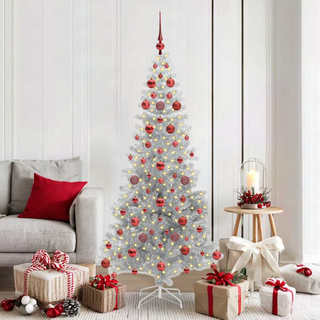 Christmas Tree with 300 LEDs with Stand Silver 180 cm PET