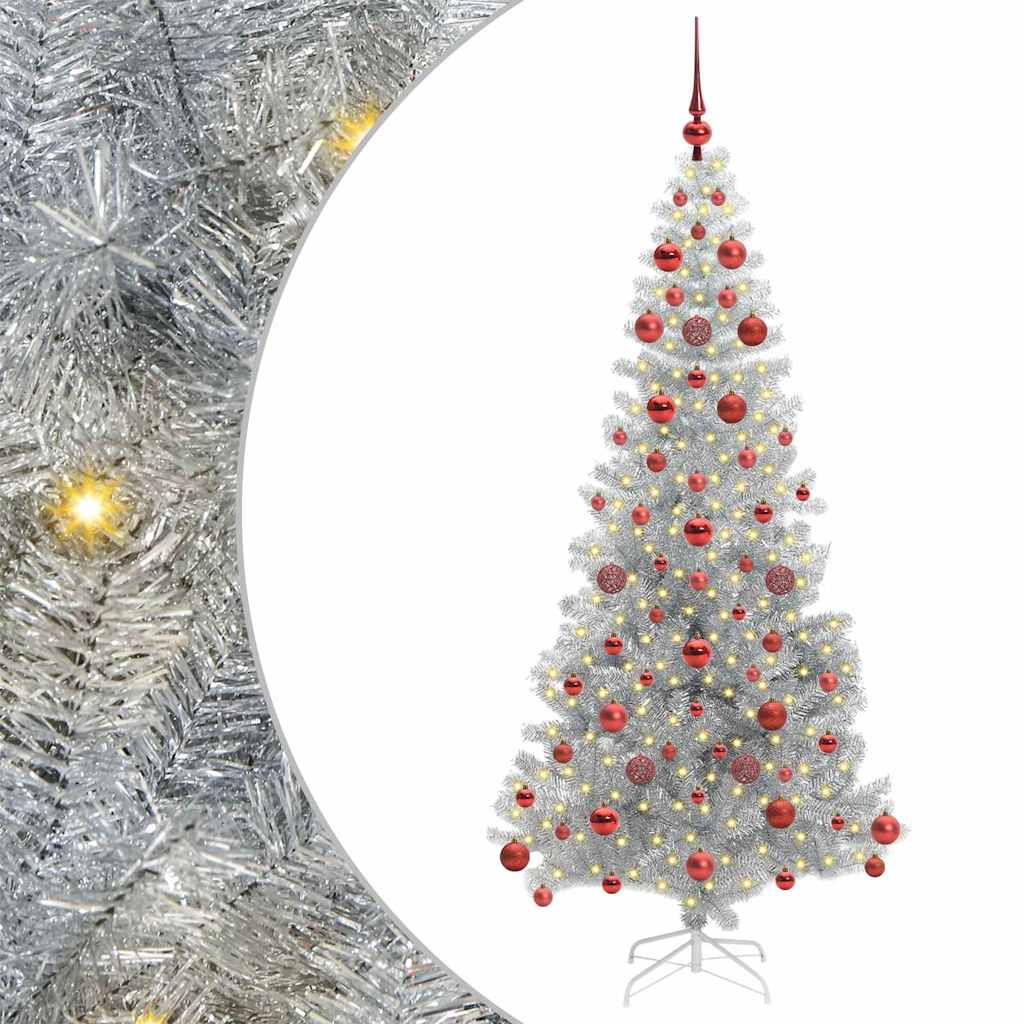 Christmas Tree with 300 LEDs with Stand Silver 180 cm PET