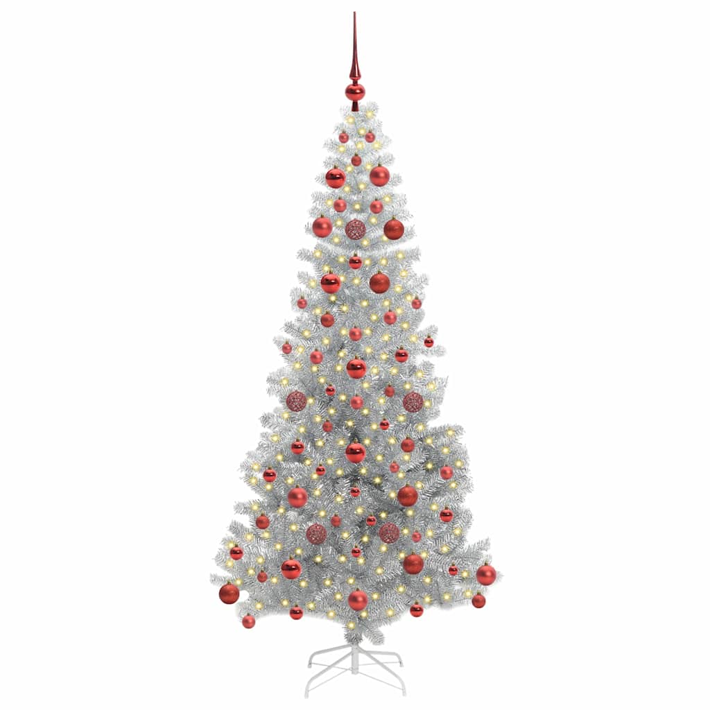 Christmas Tree with 300 LEDs with Stand Silver 180 cm PET