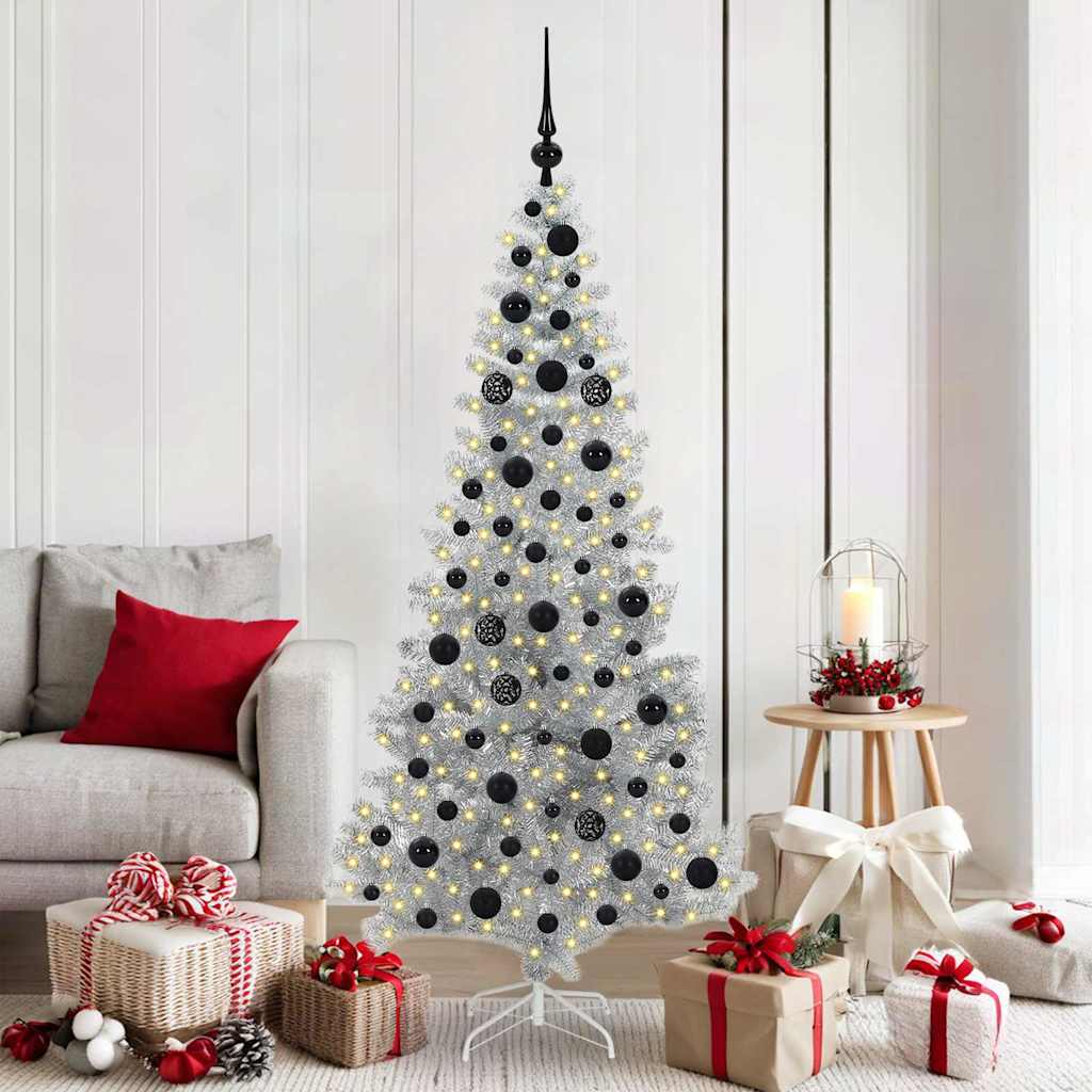 Christmas Tree with 300 LEDs with Stand Silver 180 cm PET