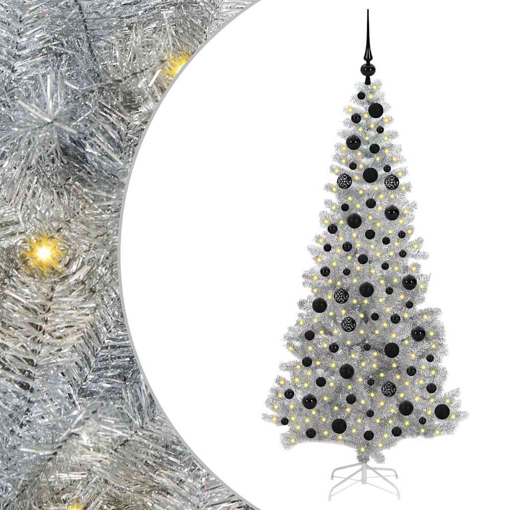 Christmas Tree with 300 LEDs with Stand Silver 180 cm PET