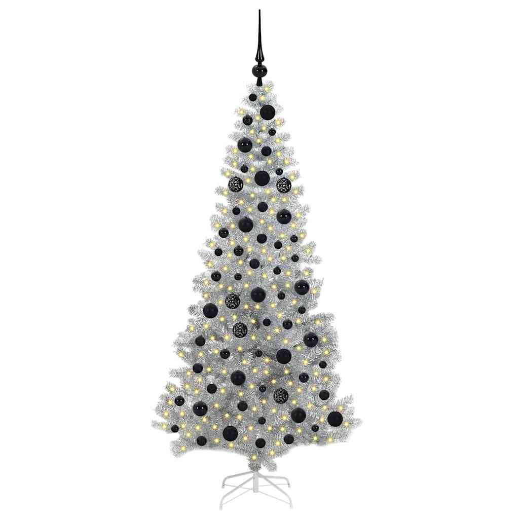 Christmas Tree with 300 LEDs with Stand Silver 180 cm PET