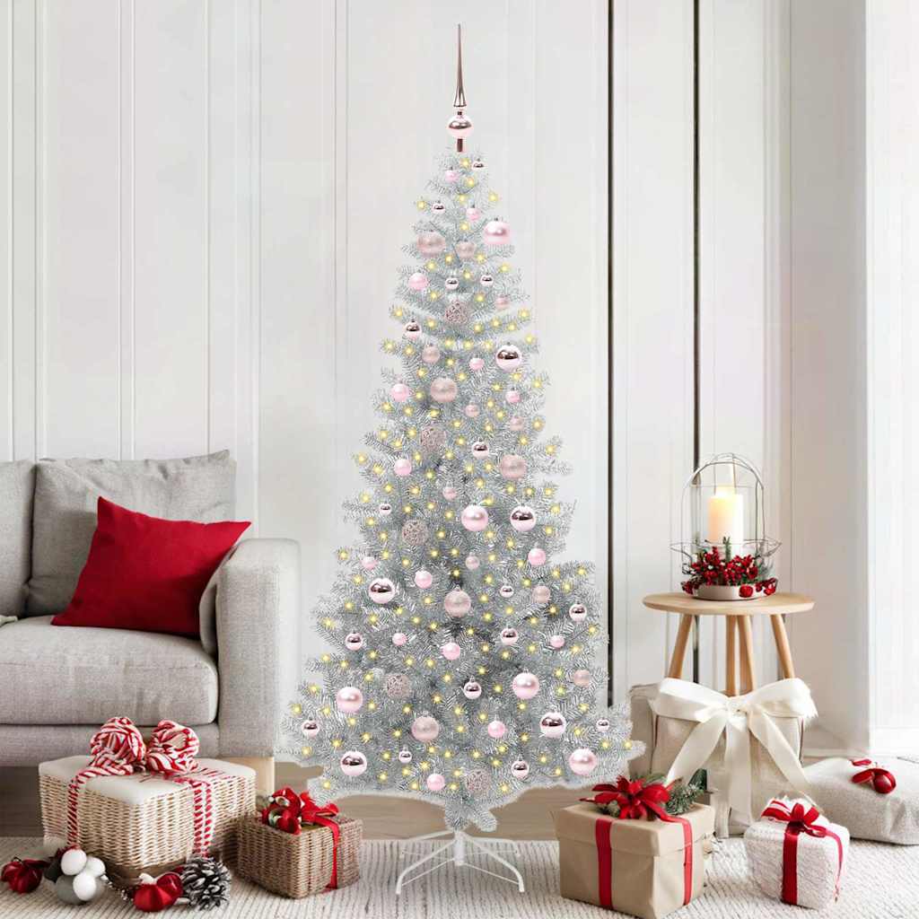 Christmas Tree with 300 LEDs with Stand Silver 180 cm PET