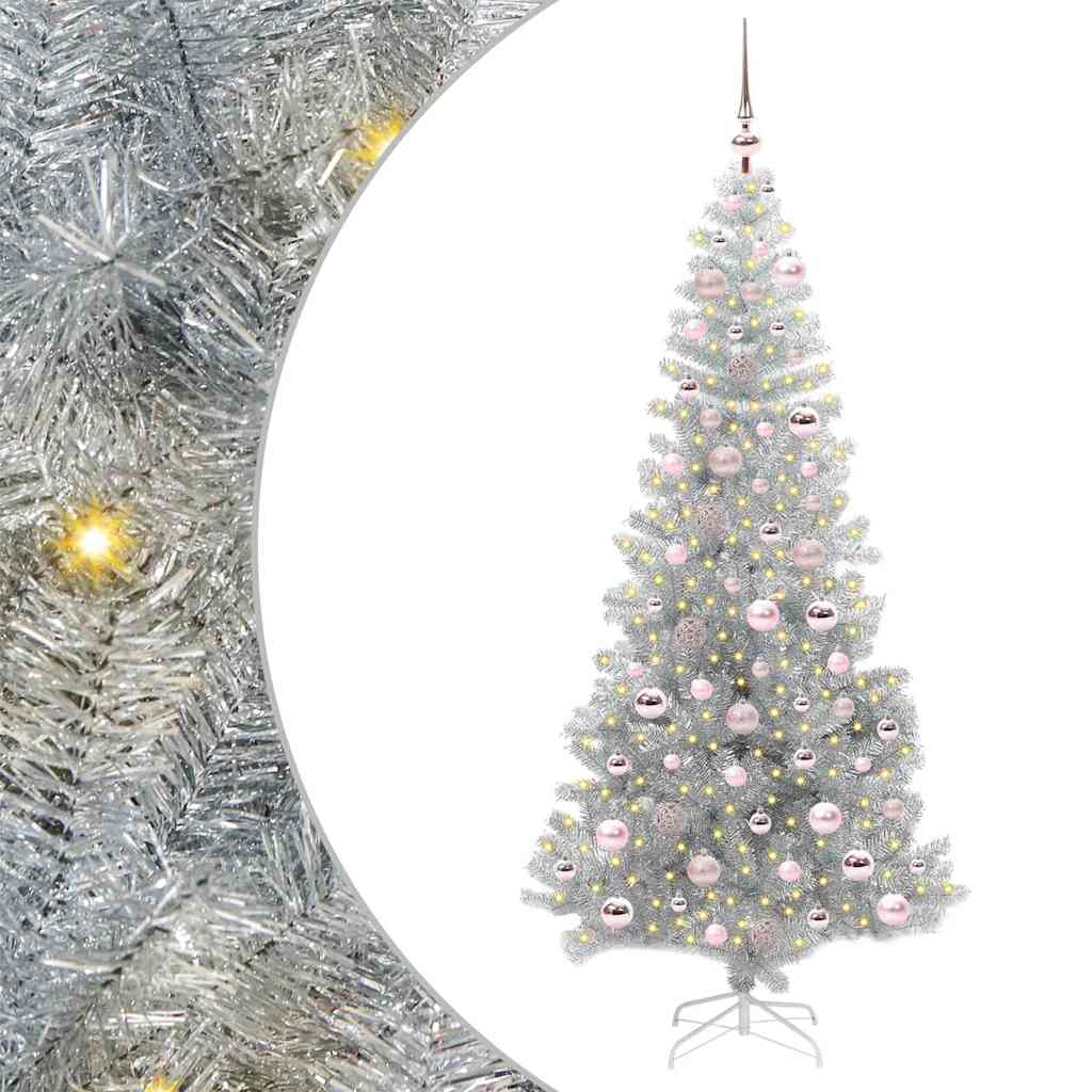Christmas Tree with 300 LEDs with Stand Silver 180 cm PET