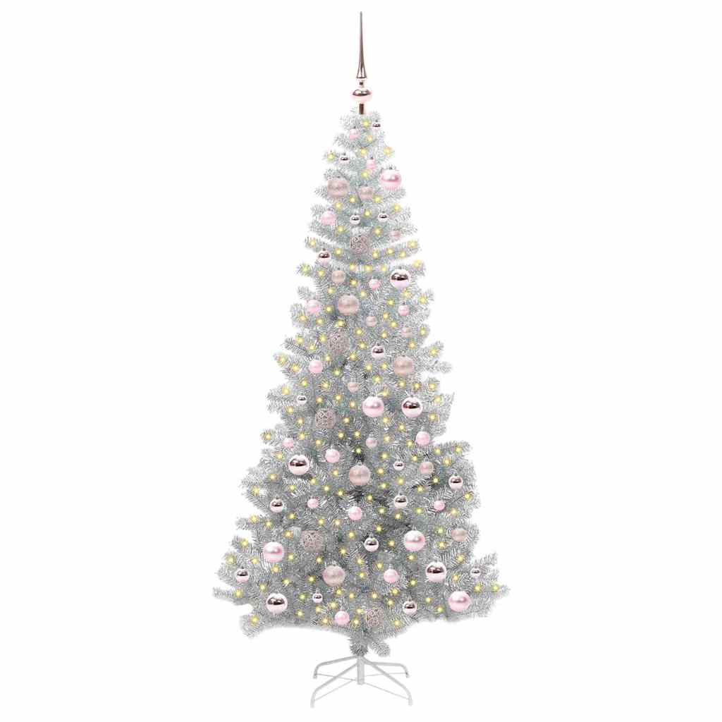 Christmas Tree with 300 LEDs with Stand Silver 180 cm PET