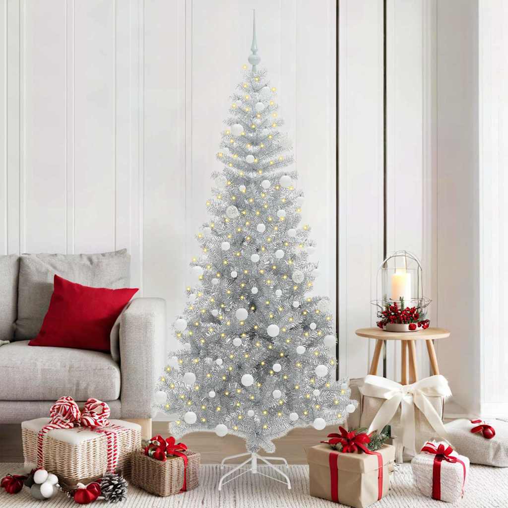 Christmas Tree with 300 LEDs with Stand Silver 180 cm PET