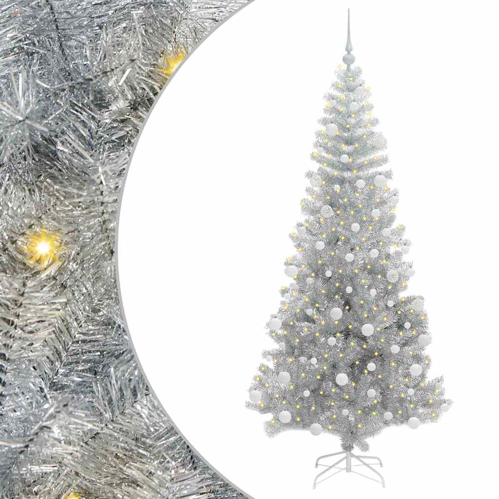 Christmas Tree with 300 LEDs with Stand Silver 180 cm PET