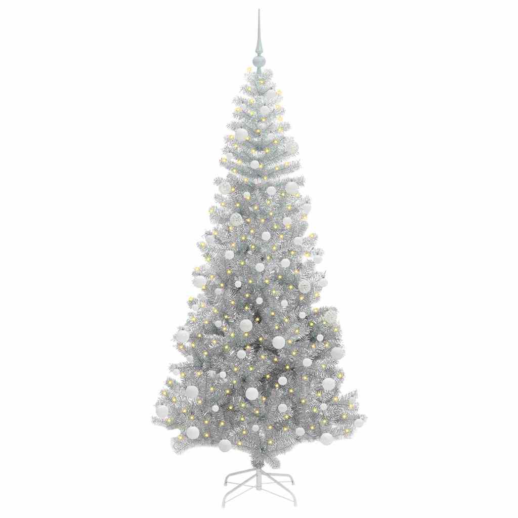 Christmas Tree with 300 LEDs with Stand Silver 180 cm PET