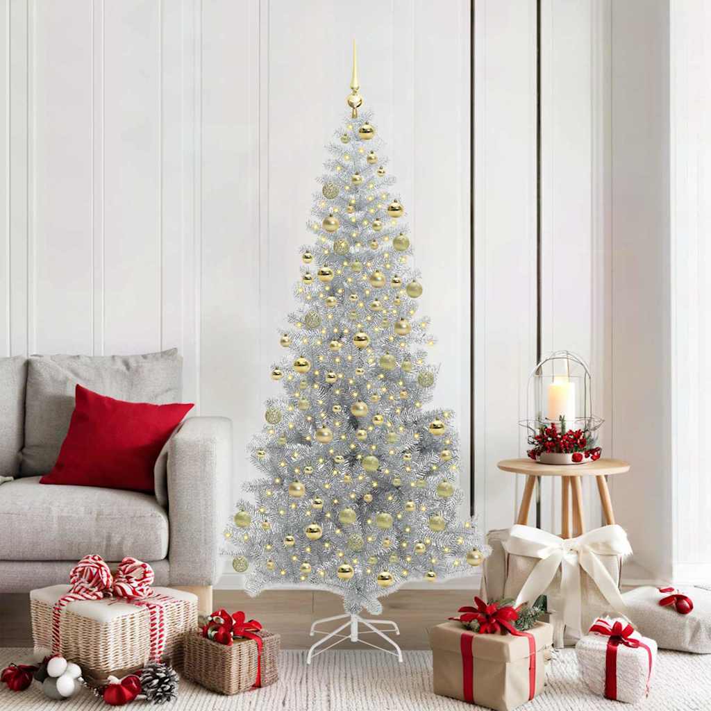 Christmas Tree with 300 LEDs with Stand Silver 180 cm PET
