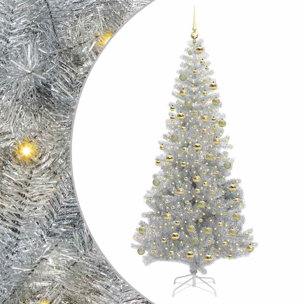 Christmas Tree with 300 LEDs with Stand Silver 180 cm PET