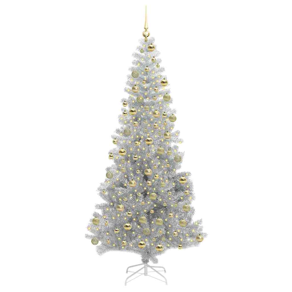 Christmas Tree with 300 LEDs with Stand Silver 180 cm PET