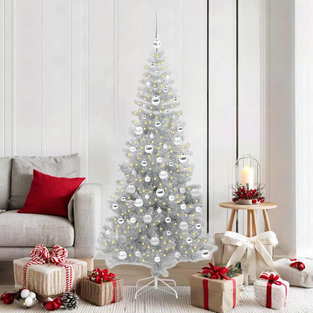Christmas Tree with 300 LEDs with Stand Silver 180 cm PET