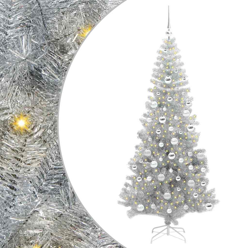 Christmas Tree with 300 LEDs with Stand Silver 180 cm PET
