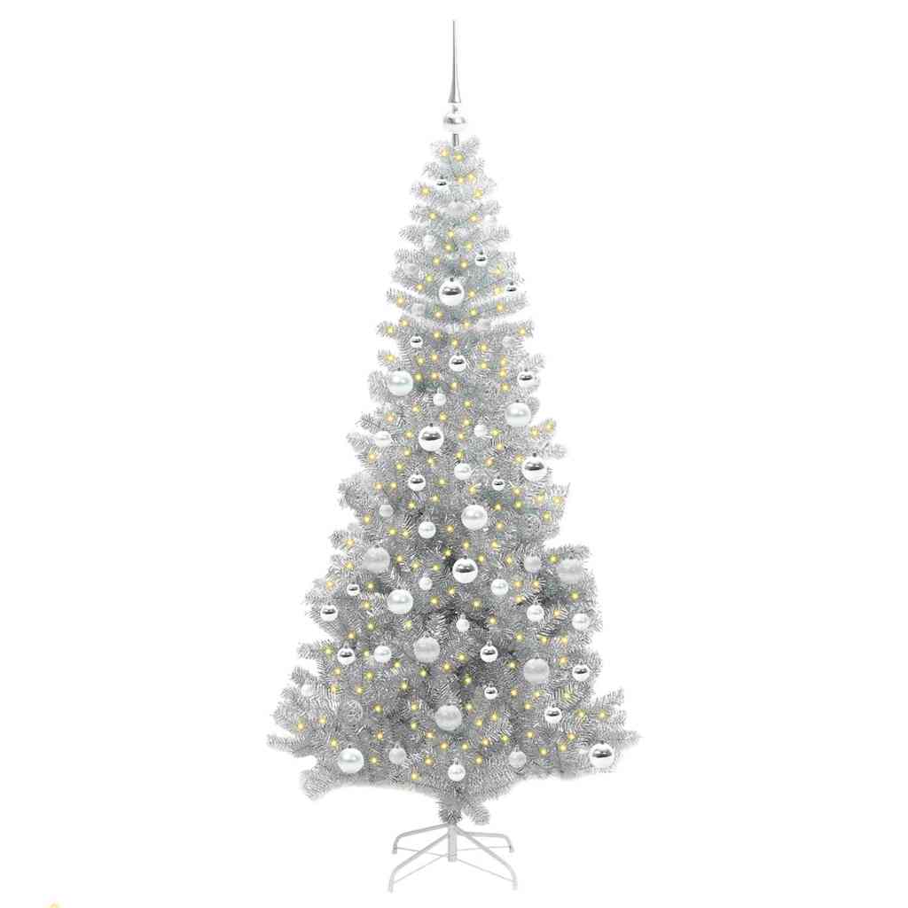 Christmas Tree with 300 LEDs with Stand Silver 180 cm PET