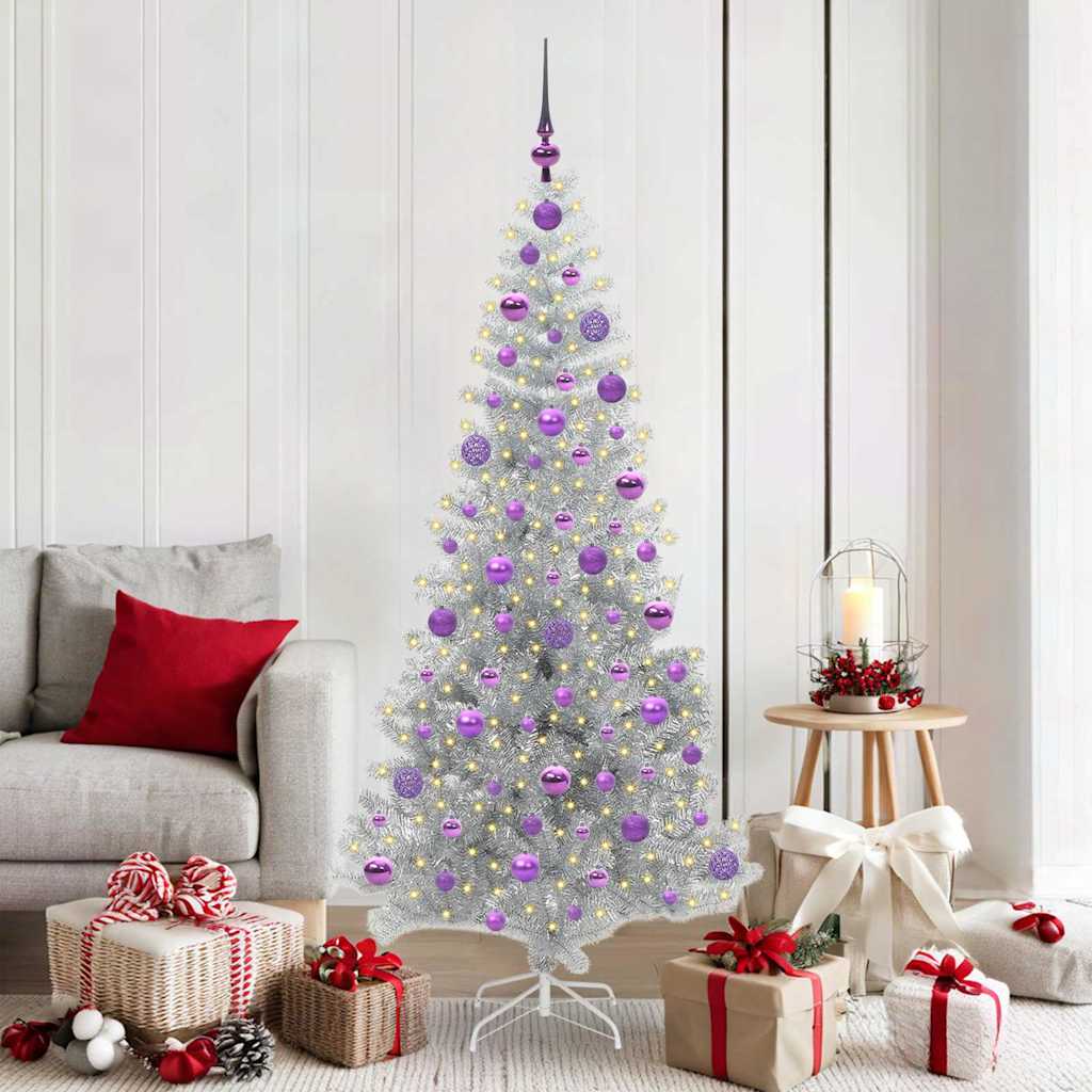 Christmas Tree with 300 LEDs with Stand Silver 180 cm PET