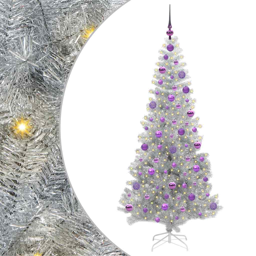 Christmas Tree with 300 LEDs with Stand Silver 180 cm PET