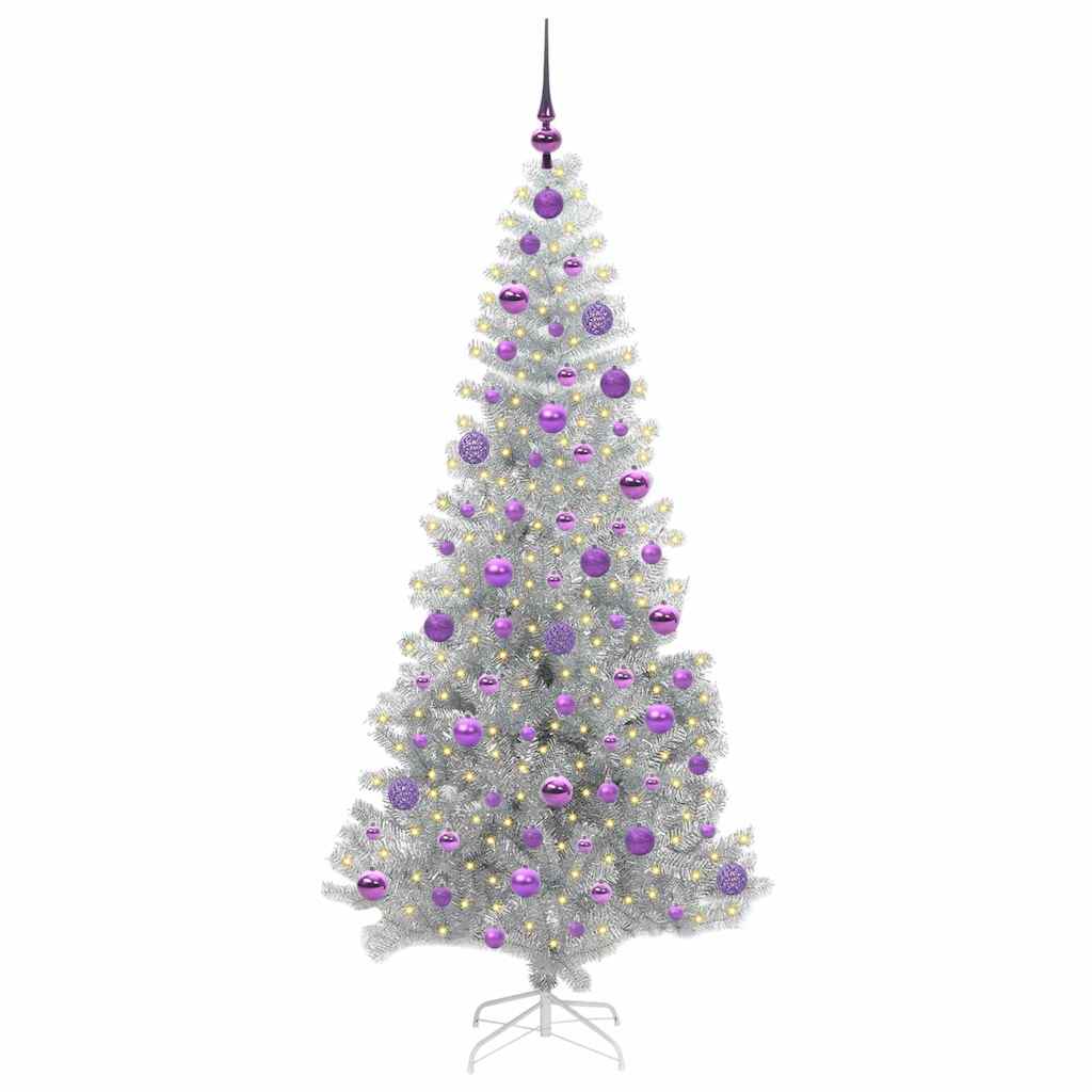 Christmas Tree with 300 LEDs with Stand Silver 180 cm PET