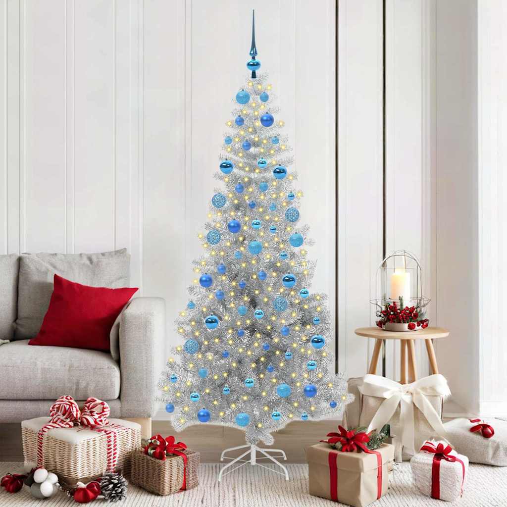 Christmas Tree with 300 LEDs with Stand Silver 180 cm PET