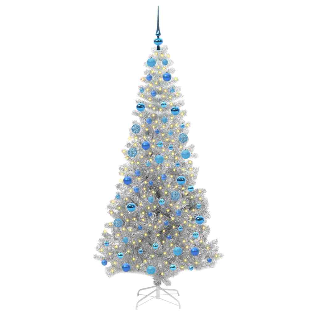 Christmas Tree with 300 LEDs with Stand Silver 180 cm PET