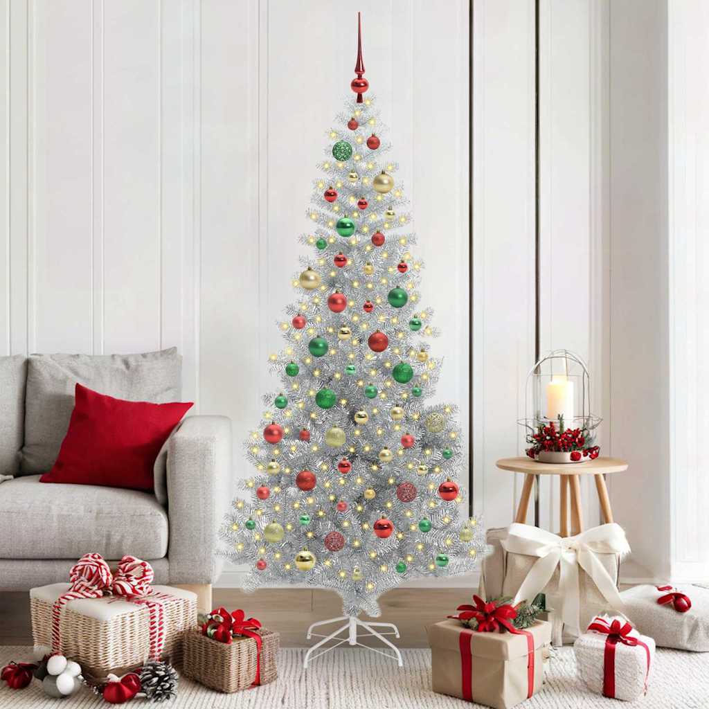 Christmas Tree with 300 LEDs with Stand Silver 180 cm PET