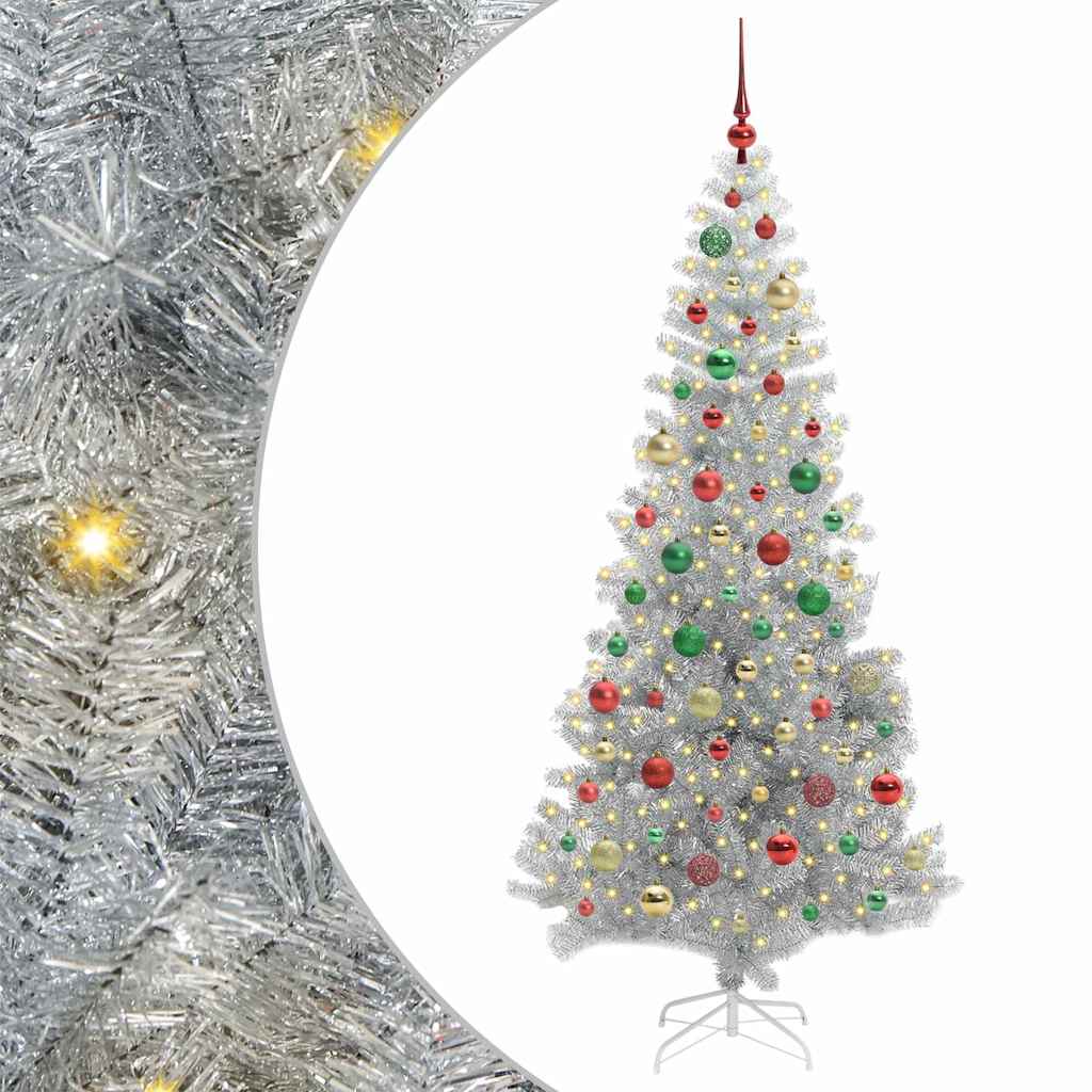 Christmas Tree with 300 LEDs with Stand Silver 180 cm PET