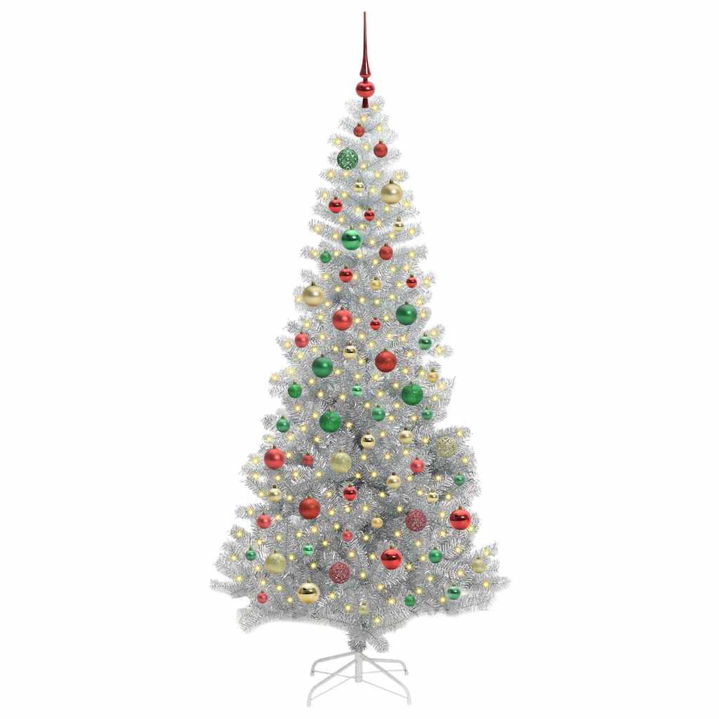 Christmas Tree with 300 LEDs with Stand Silver 180 cm PET