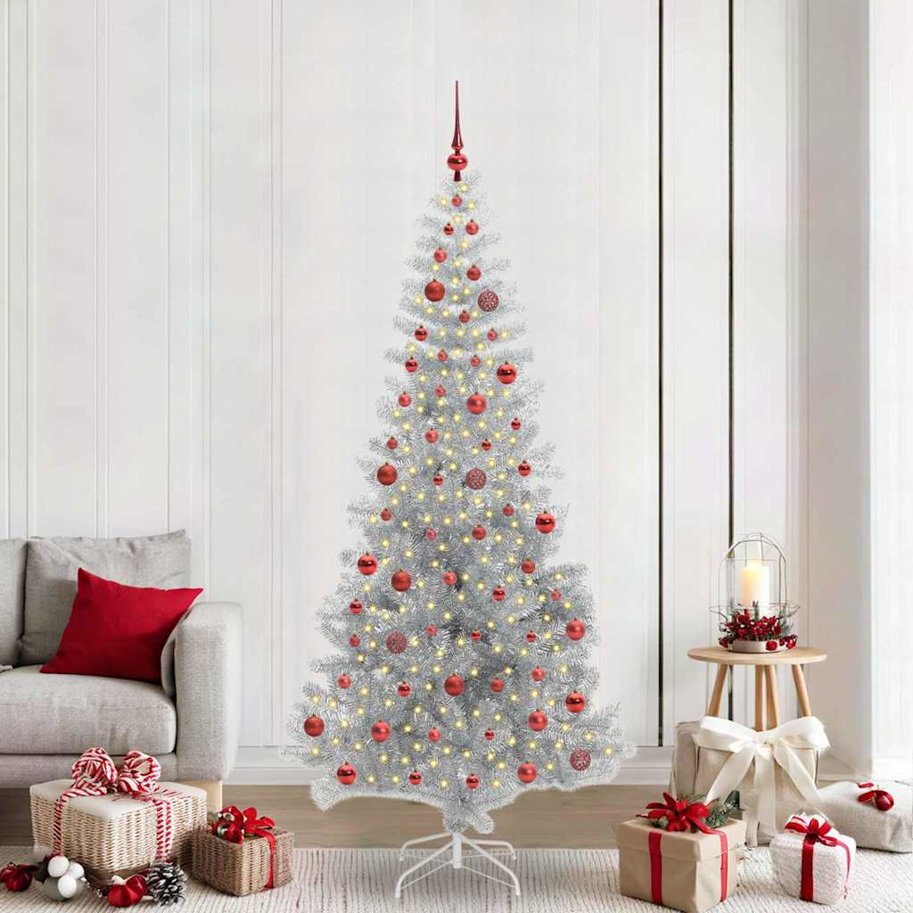 Christmas Tree with 300 LEDs with Stand Silver 210 cm PET
