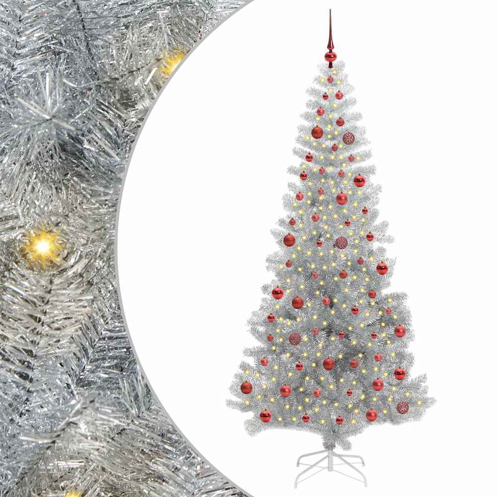 Christmas Tree with 300 LEDs with Stand Silver 210 cm PET