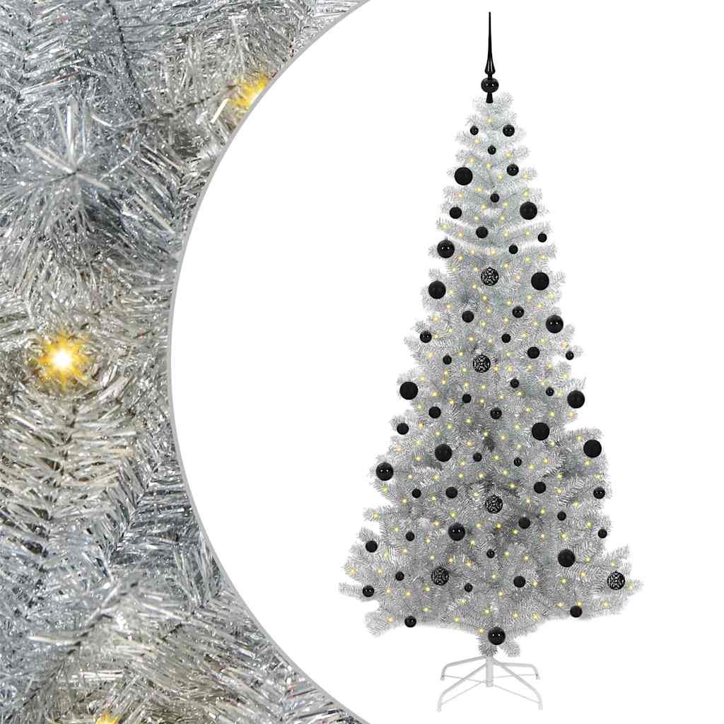 Christmas Tree with 300 LEDs with Stand Silver 210 cm PET