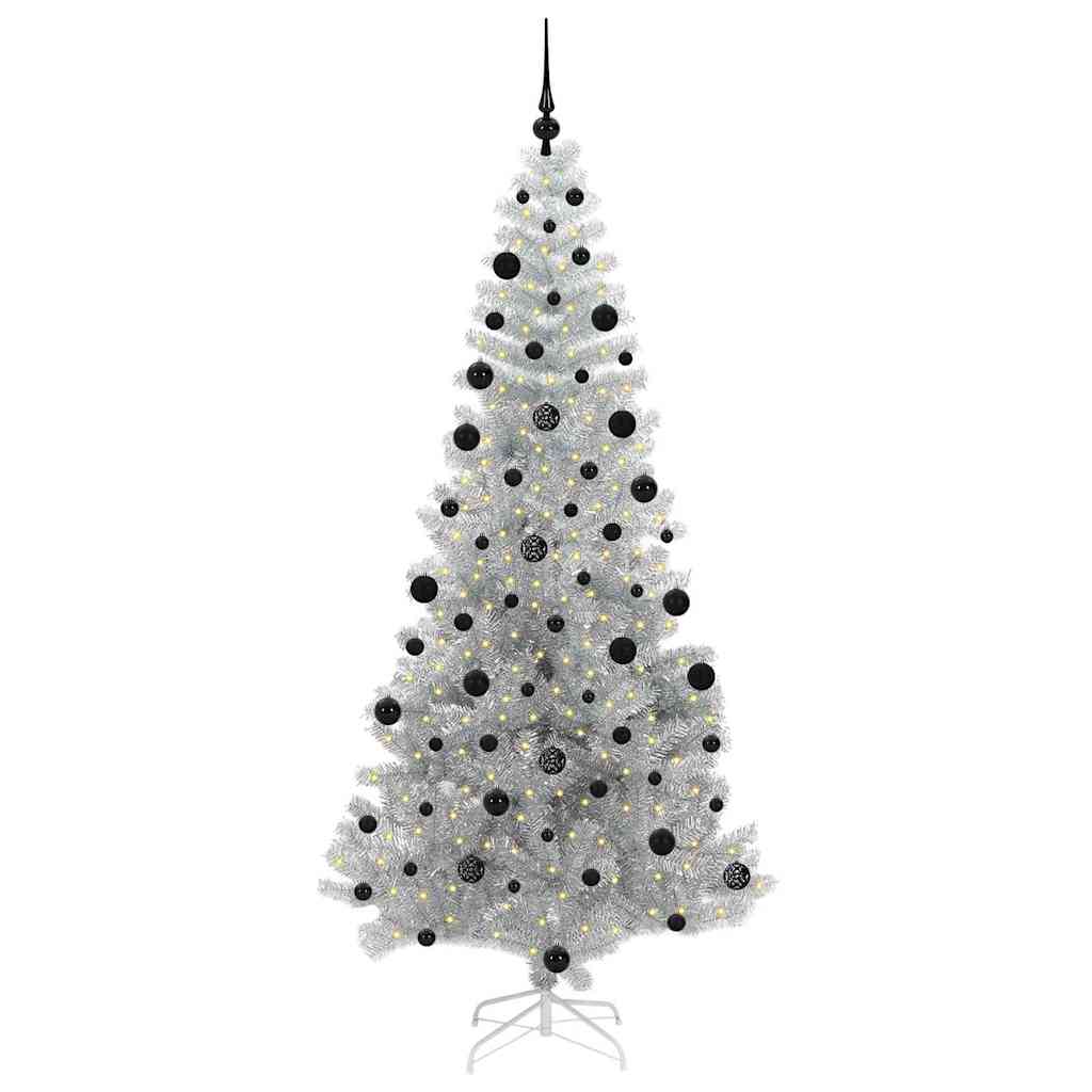 Christmas Tree with 300 LEDs with Stand Silver 210 cm PET