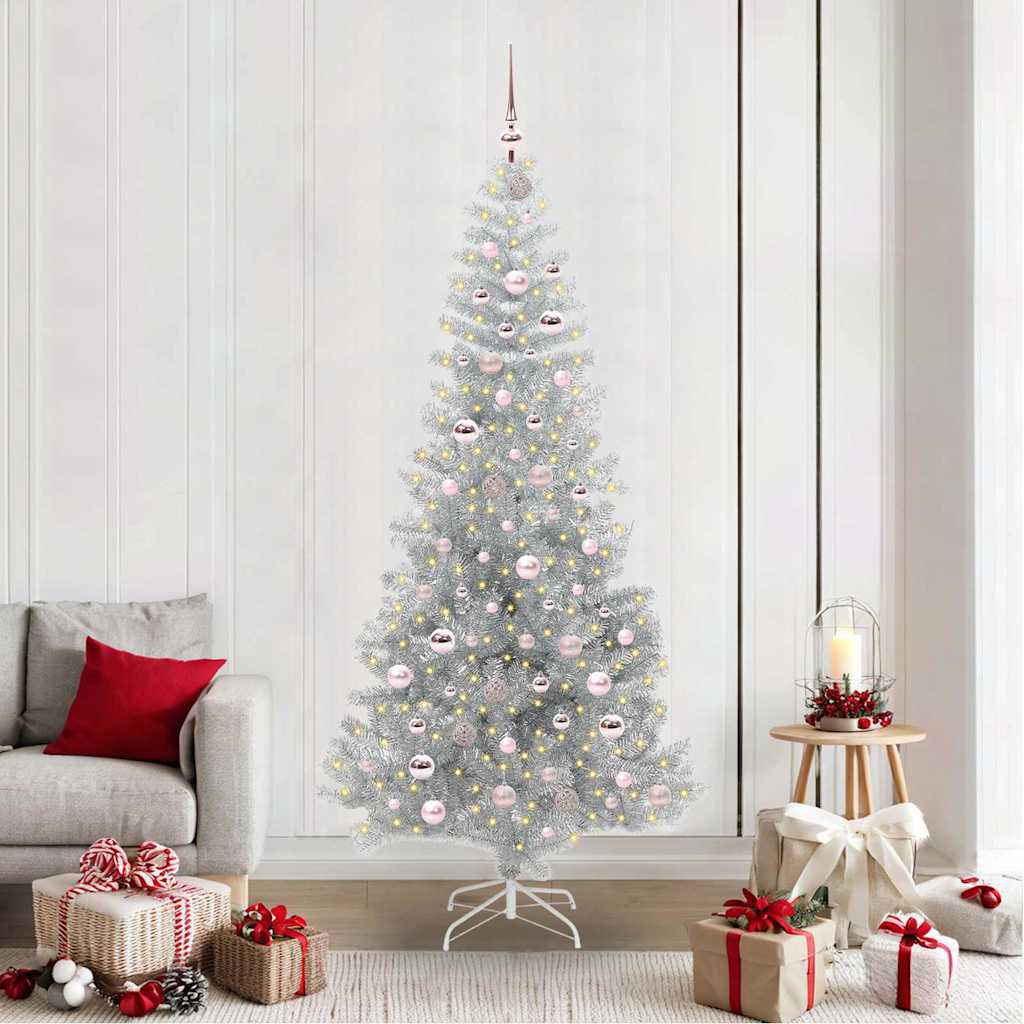 Christmas Tree with 300 LEDs with Stand Silver 210 cm PET