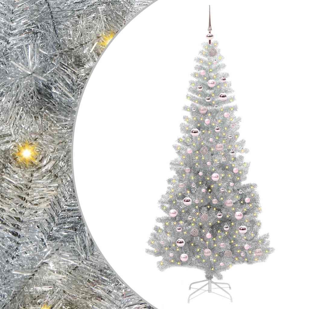 Christmas Tree with 300 LEDs with Stand Silver 210 cm PET