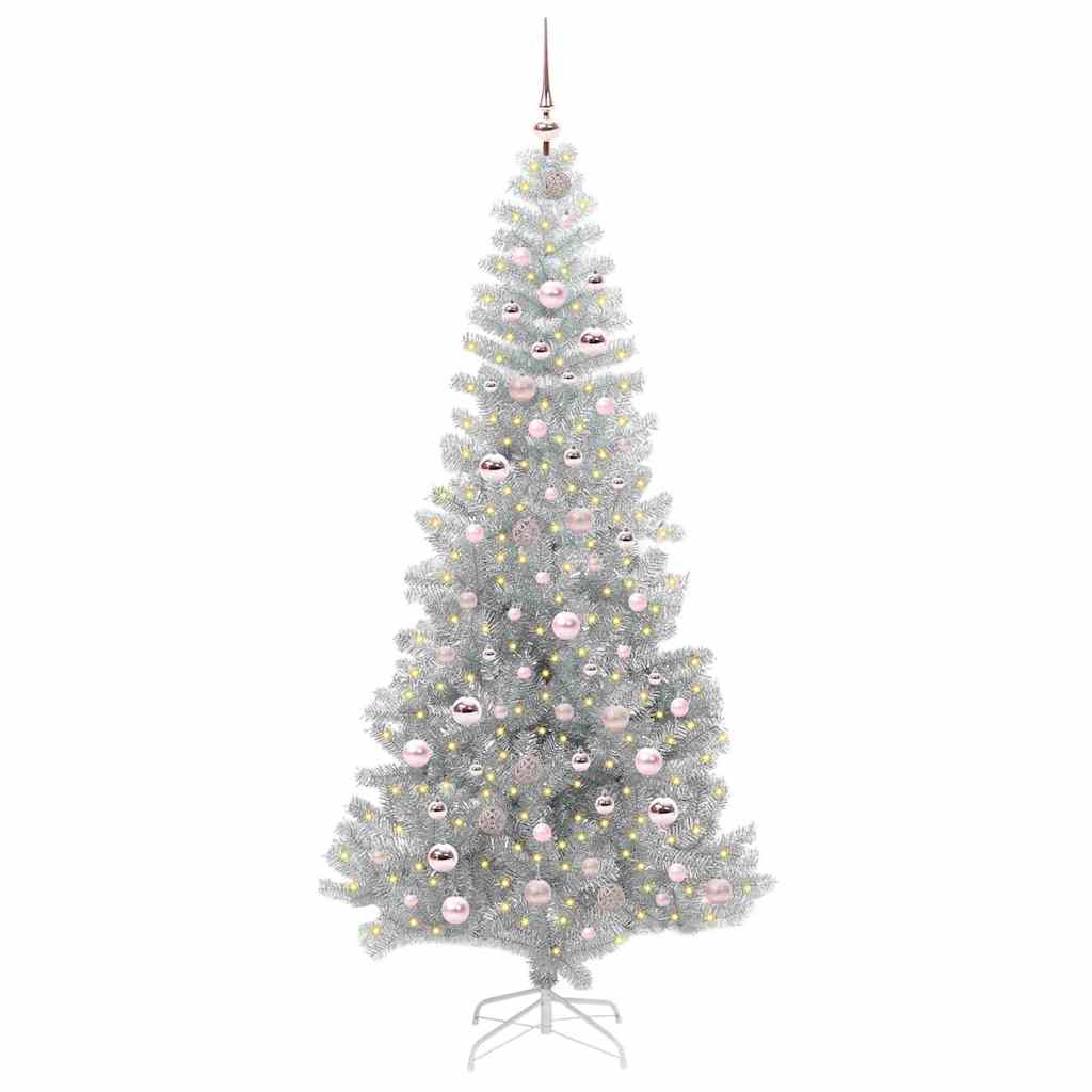 Christmas Tree with 300 LEDs with Stand Silver 210 cm PET