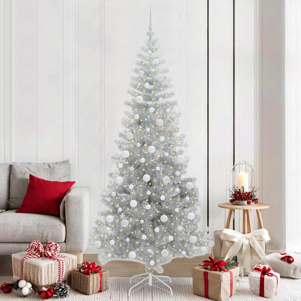 Christmas Tree with 300 LEDs with Stand Silver 210 cm PET