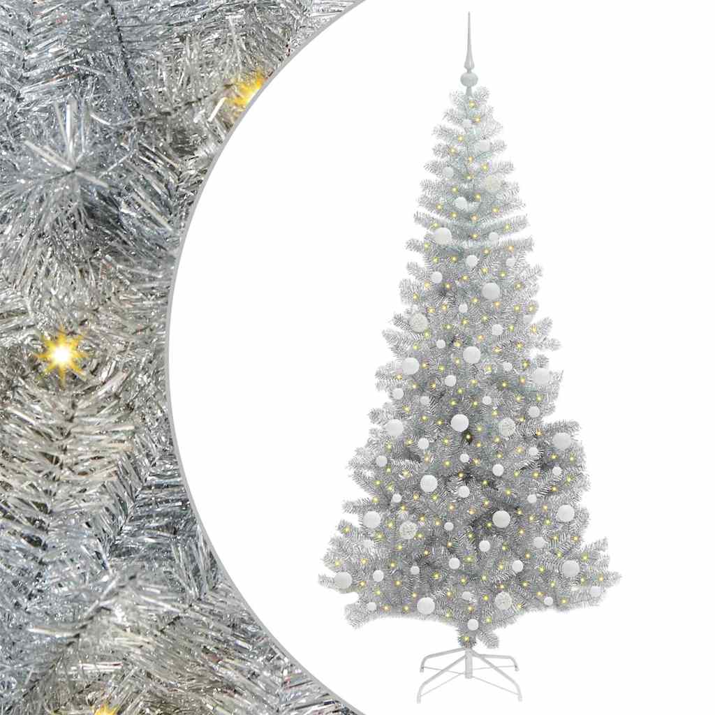 Christmas Tree with 300 LEDs with Stand Silver 210 cm PET