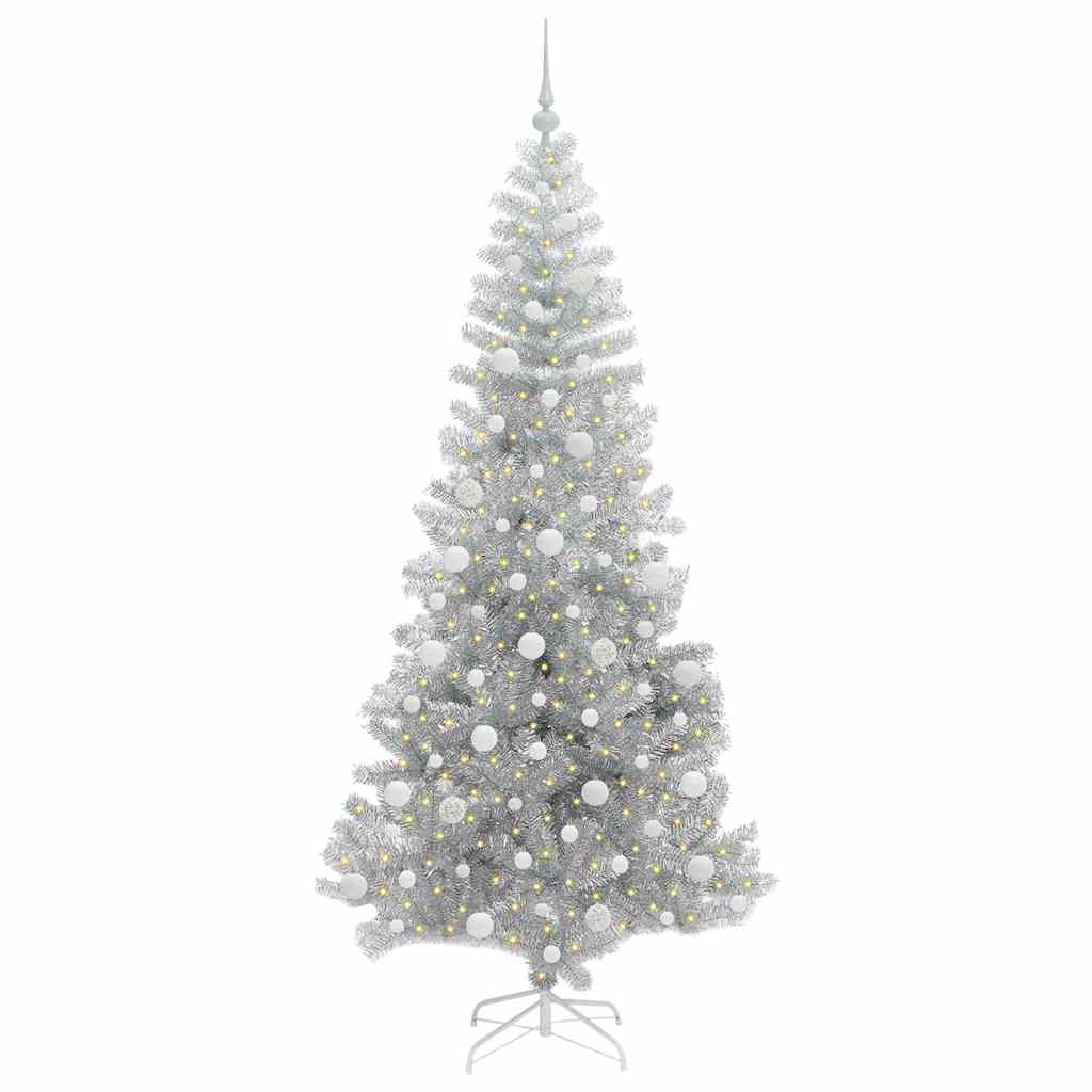 Christmas Tree with 300 LEDs with Stand Silver 210 cm PET