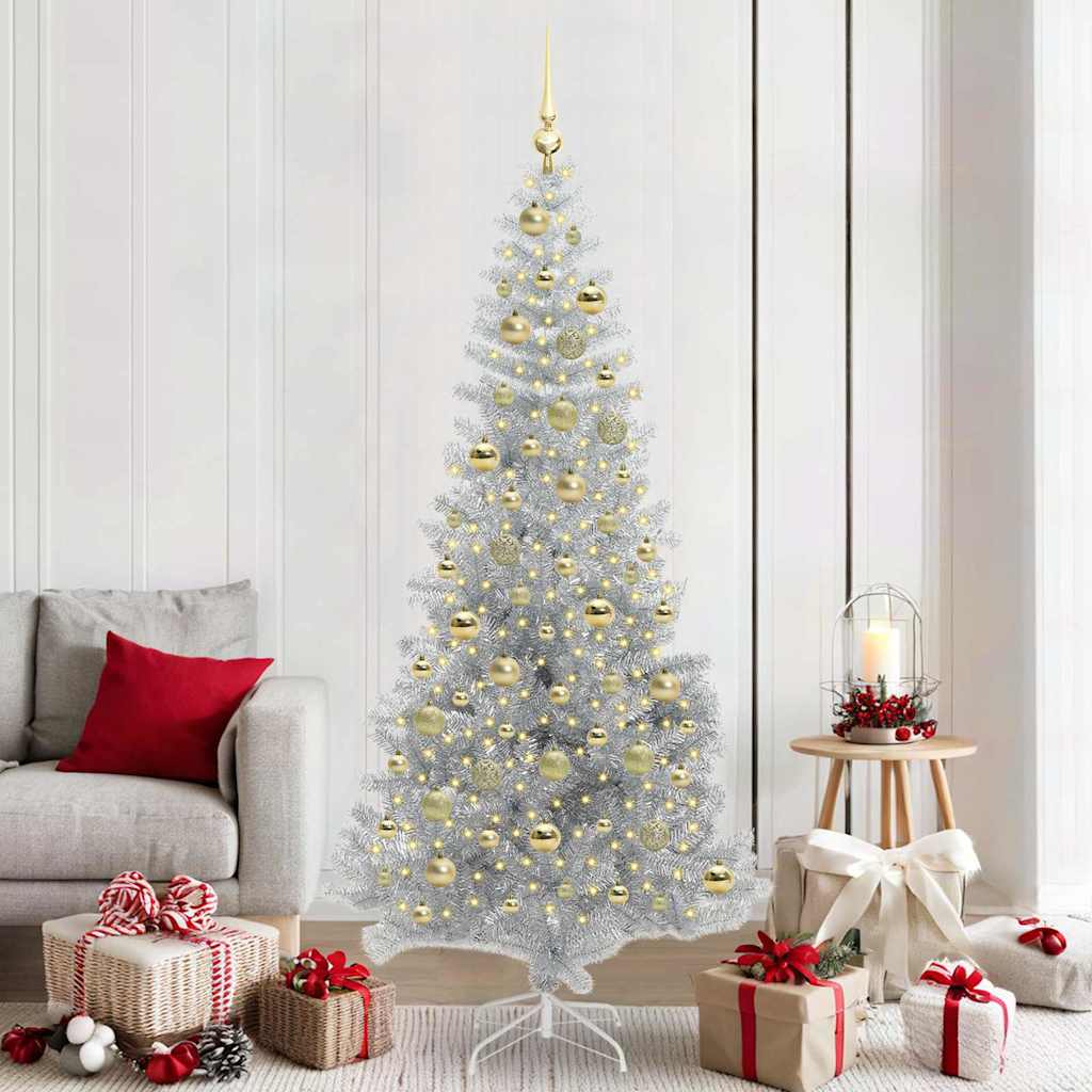 Christmas Tree with 300 LEDs with Stand Silver 210 cm PET