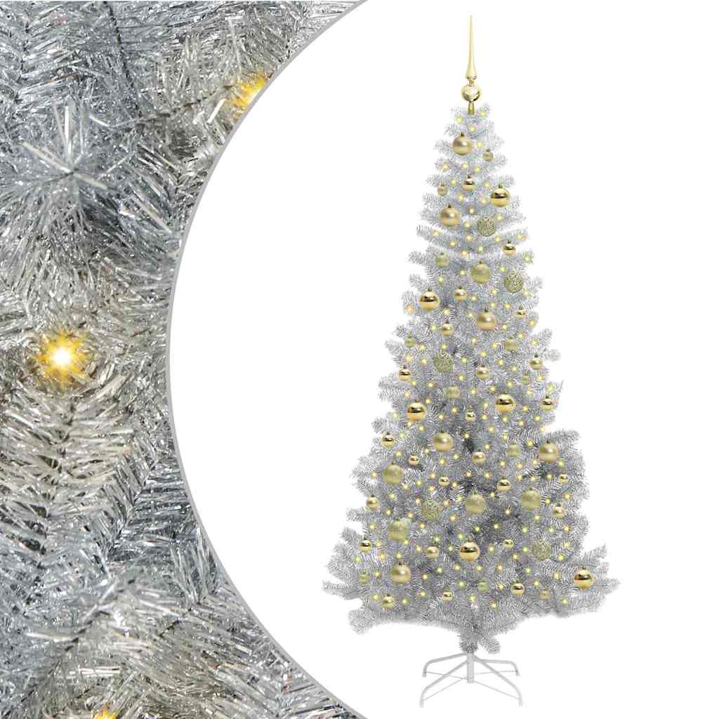 Christmas Tree with 300 LEDs with Stand Silver 210 cm PET